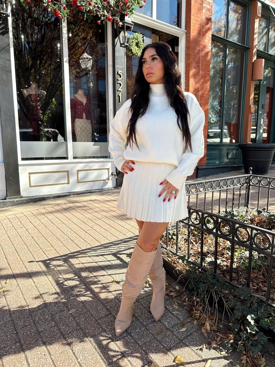 Baylor Cream Sweater and Pleated Mini Skirt Set - Gwenna The Label