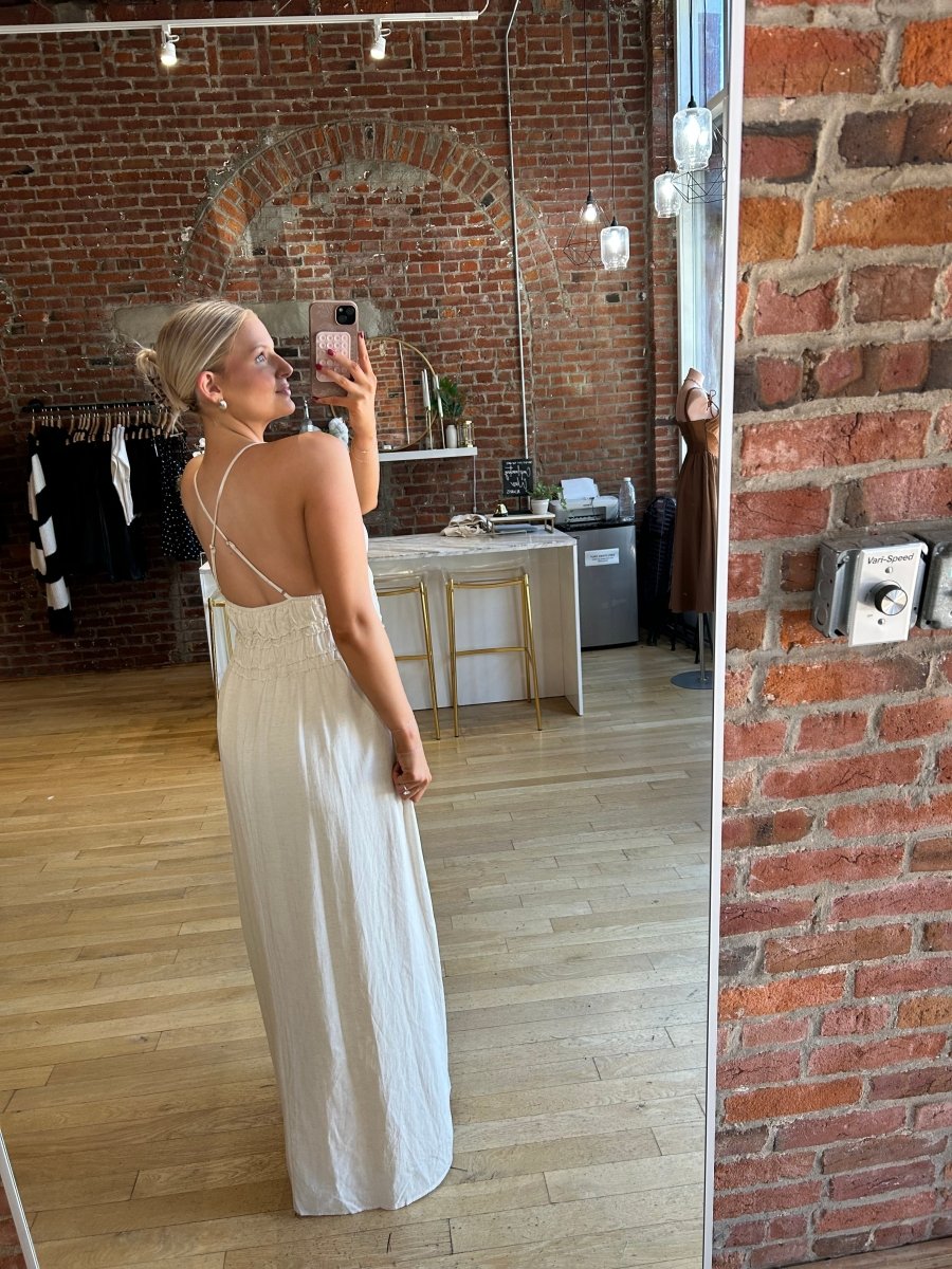 Bentley Beige Smocked Linen Maxi Dress - Gwenna The Label