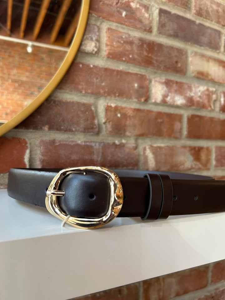 Bernadatte Brown Belt with Gold Buckle - Gwenna The Label