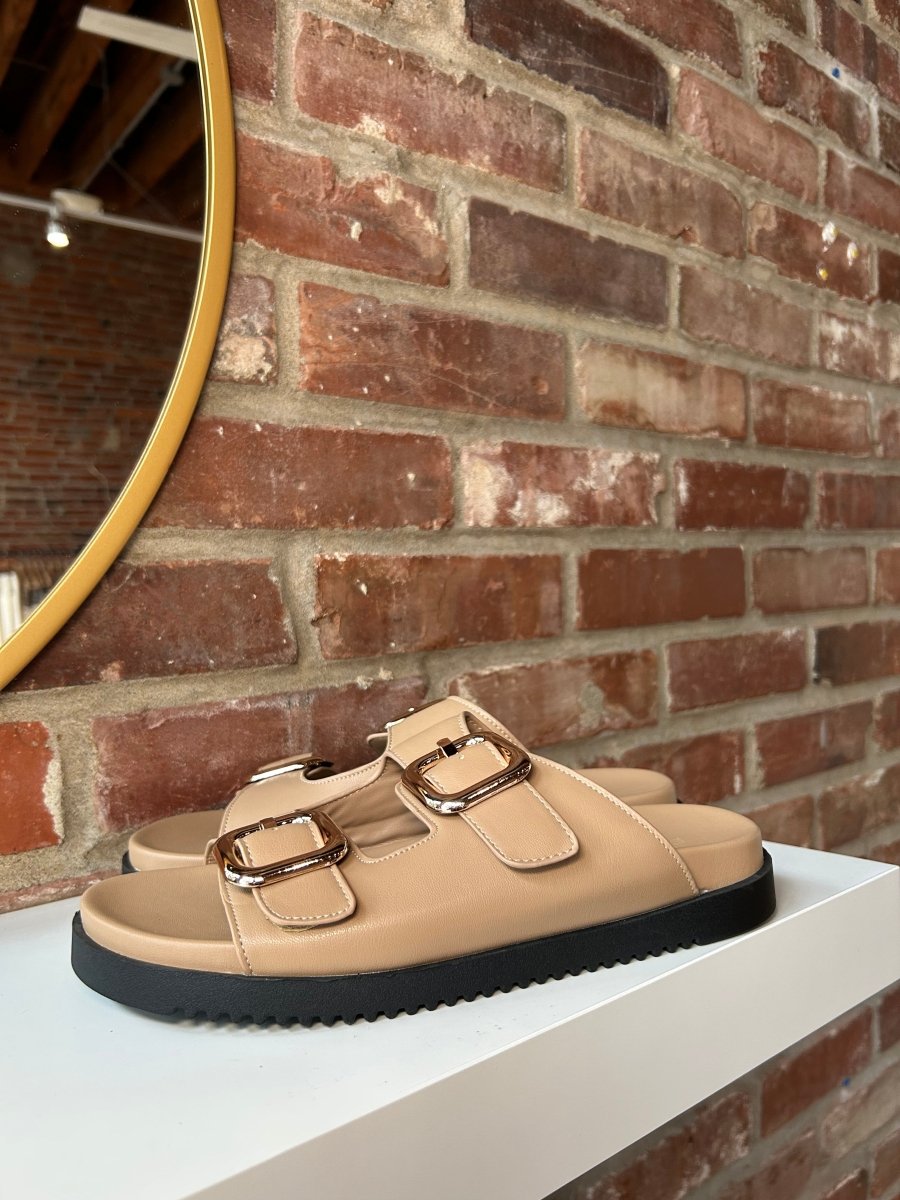 Bria Brown Gold Buckle Sandal - Gwenna The Label