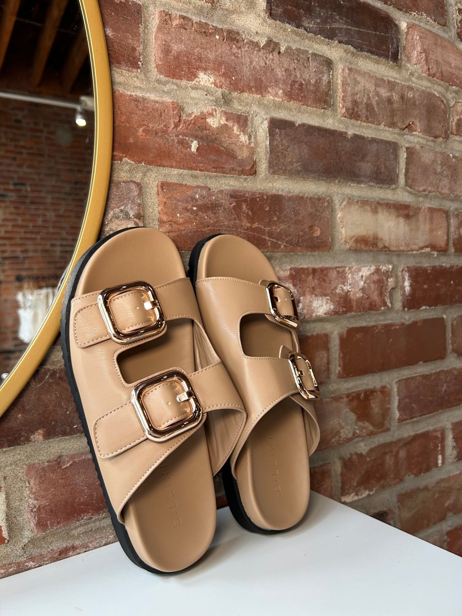 Bria Brown Gold Buckle Sandal - Gwenna The Label