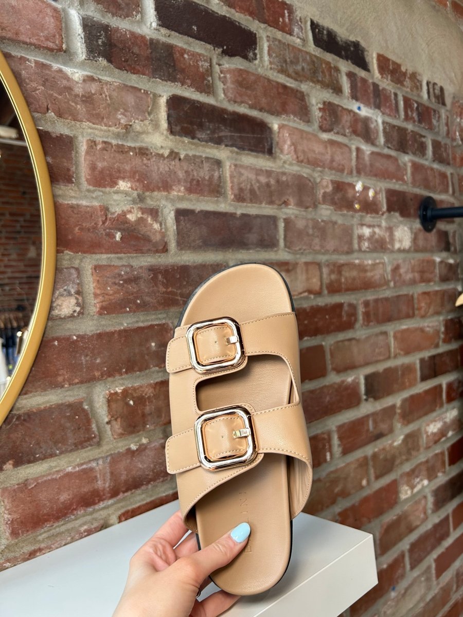 Bria Brown Gold Buckle Sandal - Gwenna The Label