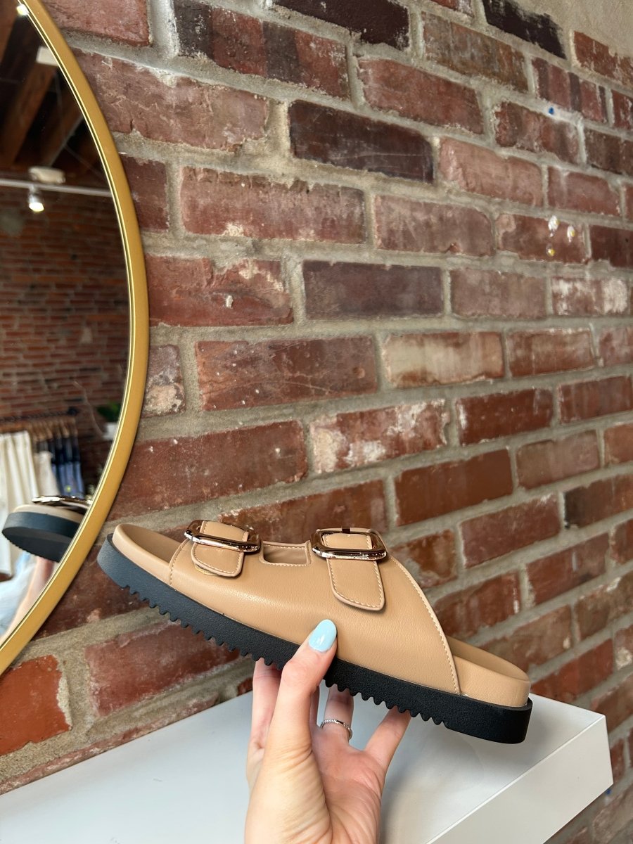 Bria Brown Gold Buckle Sandal - Gwenna The Label