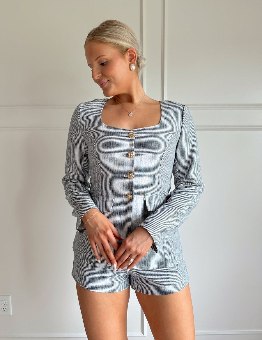 Briar Gray Tailored Long Sleeve Romper - Gwenna The Label