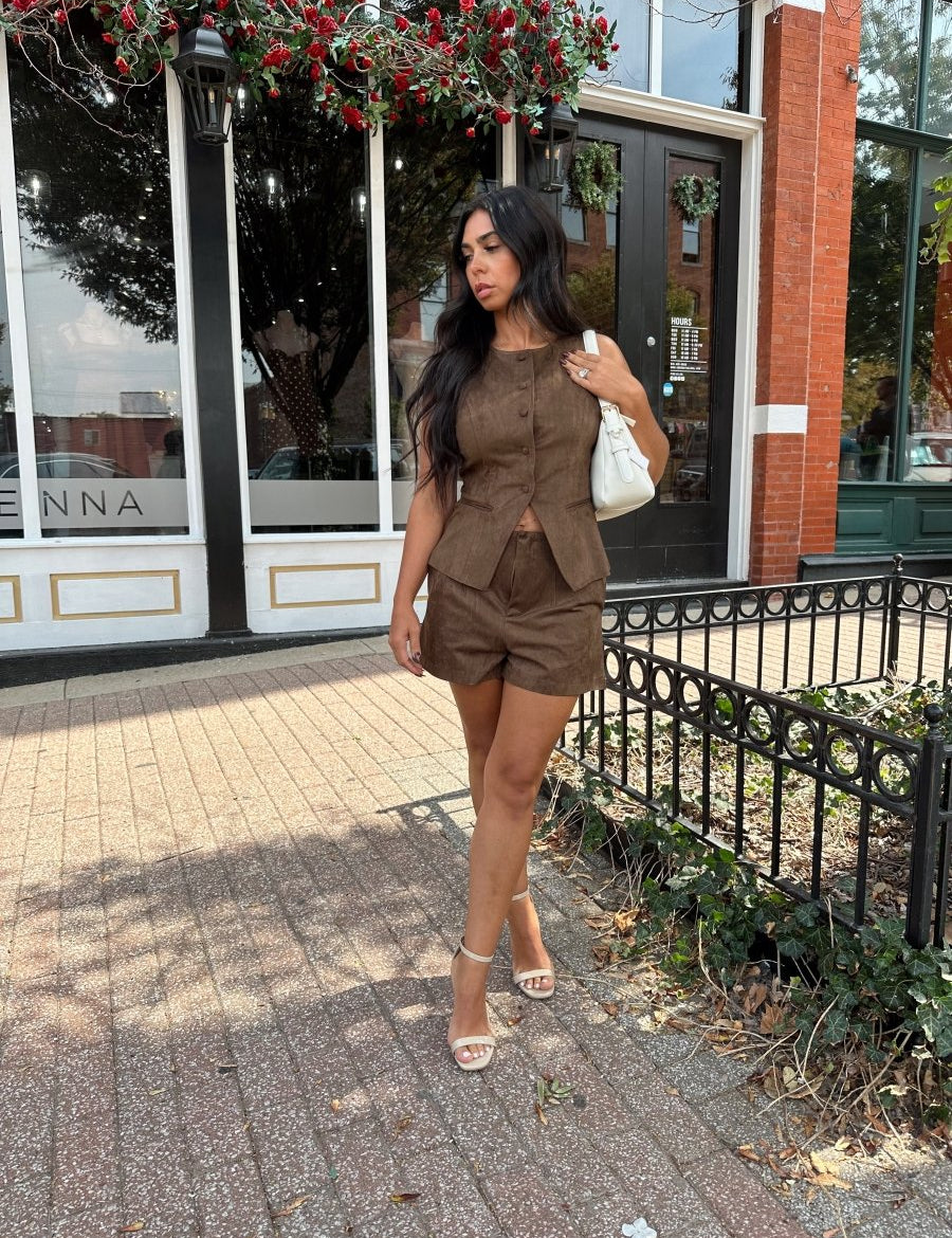 Briella Brown Suede Tailored Short - Gwenna The Label