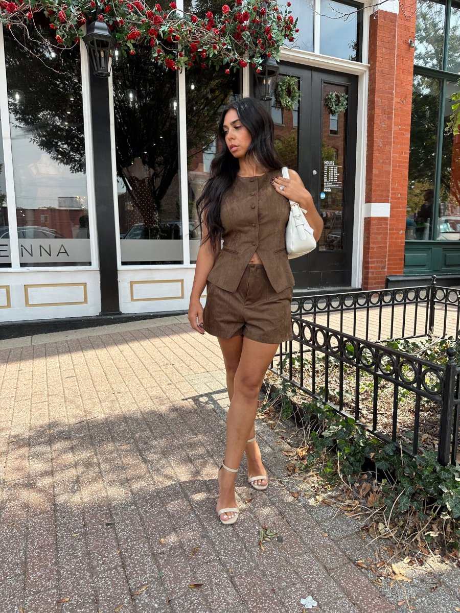Briella Brown Suede Tailored Short - Gwenna The Label