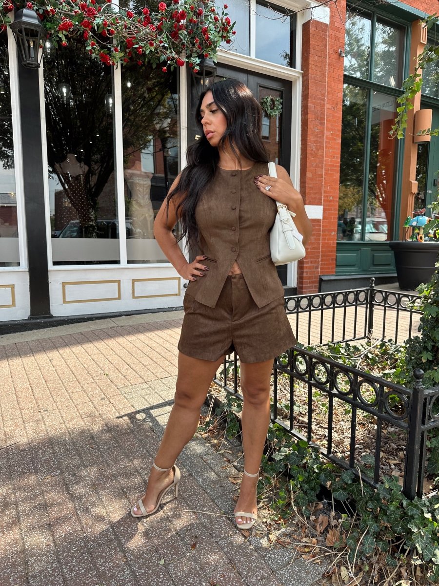 Briella Brown Suede Tailored Short - Gwenna The Label