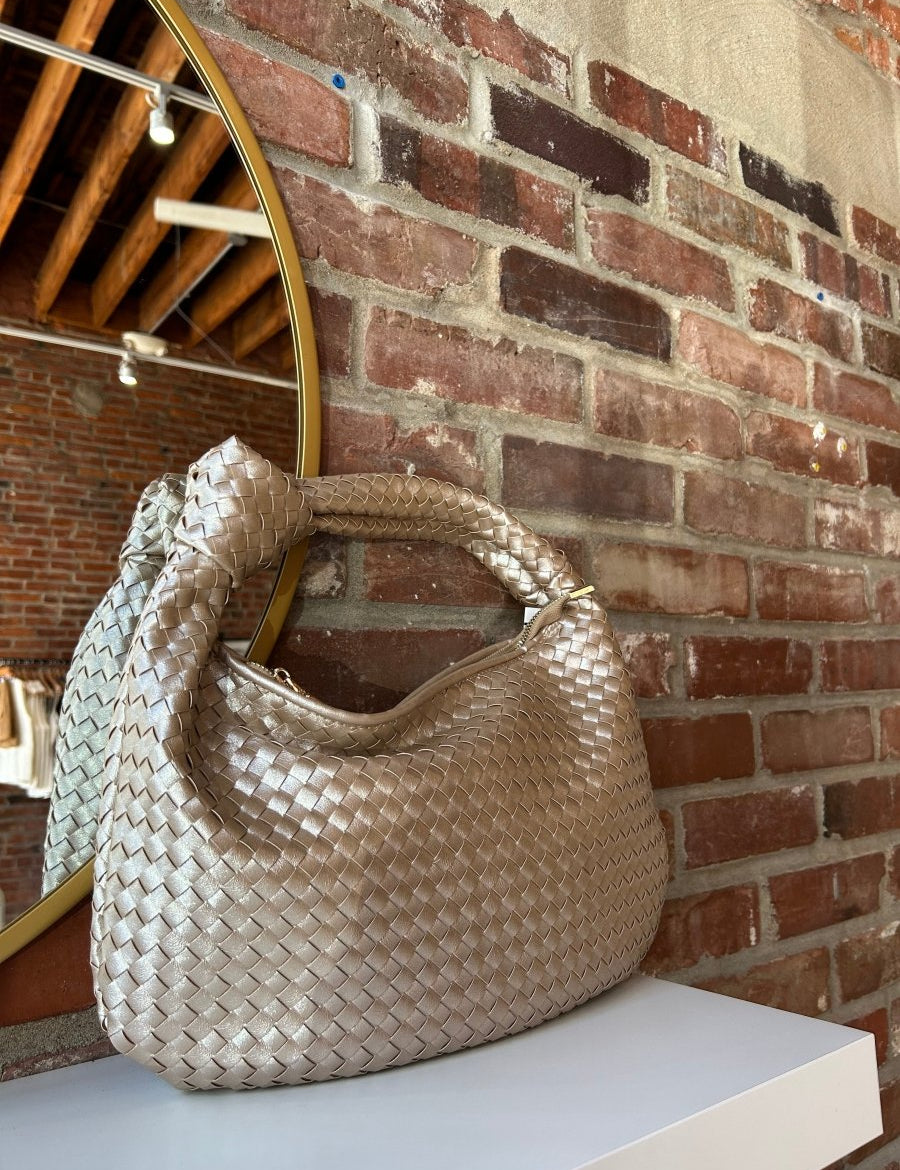Brigitte Champagne Woven Shoulder Bag - Gwenna The Label