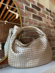 Brigitte Champagne Woven Shoulder Bag - Gwenna The Label