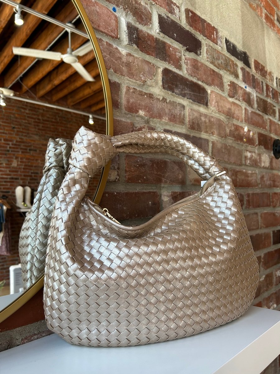 Brigitte Champagne Woven Shoulder Bag - Gwenna The Label