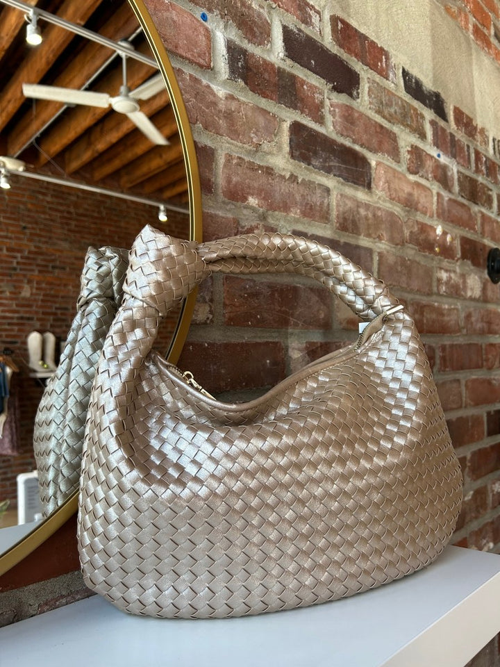 Brigitte Champagne Woven Shoulder Bag - Gwenna The Label