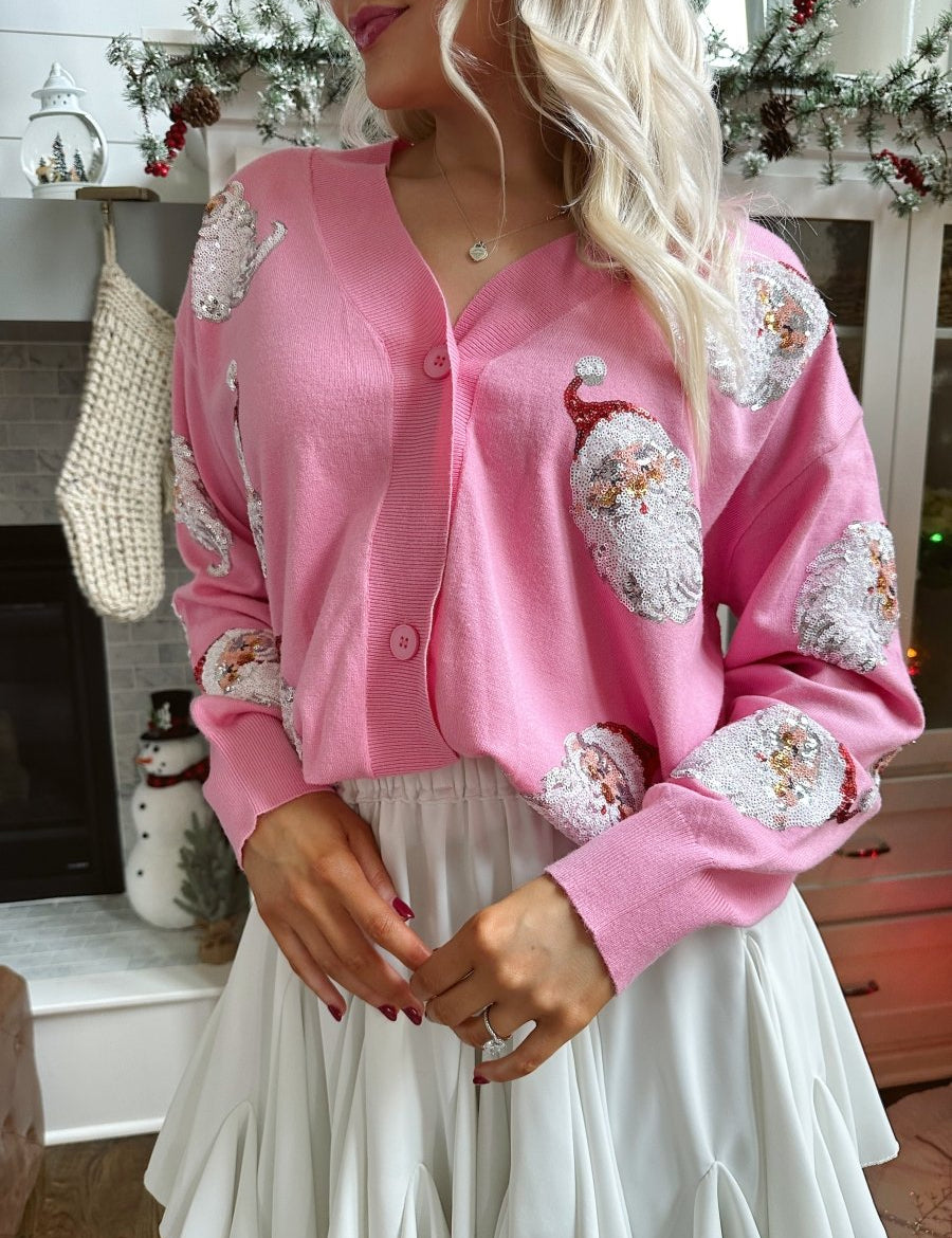 Bubble Gum Dreams Pink Santa Cardigan - Gwenna The Label