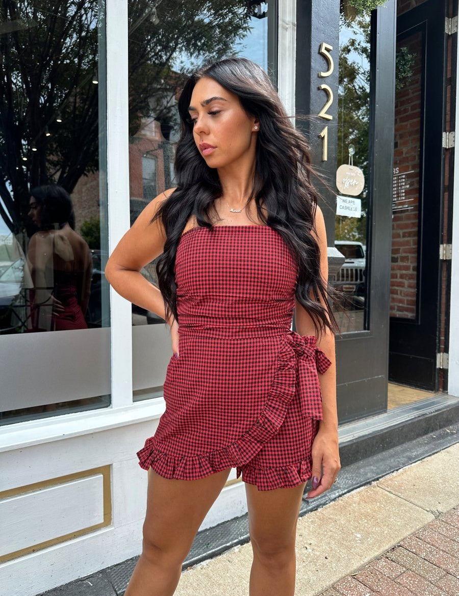 Camille Red Gingham Strapless Romper - Gwenna The Label