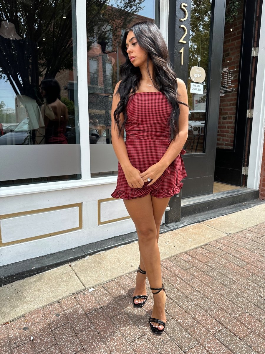 Camille Red Gingham Strapless Romper - Gwenna The Label