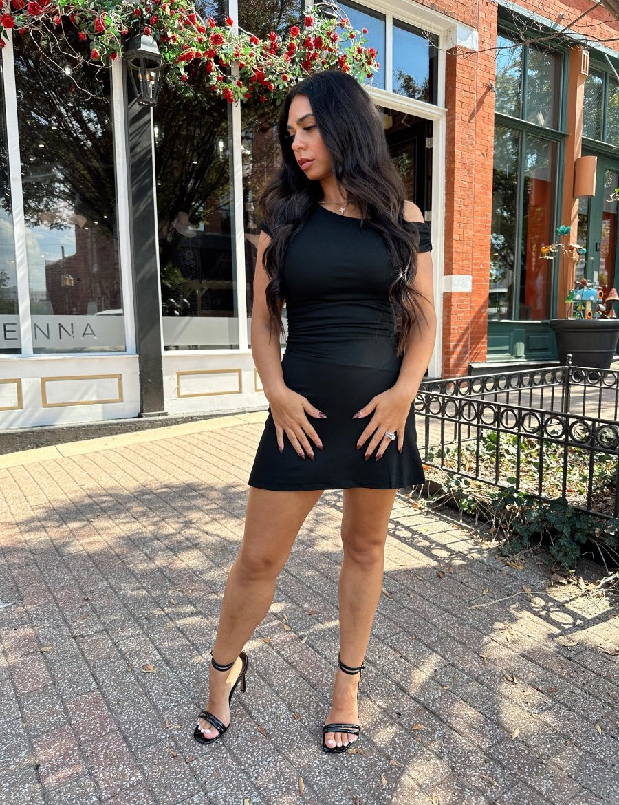 Cana Black Asymmetrical Fitted Mini Dress - Gwenna The Label