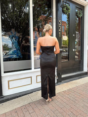 Celeste Black Satin Bow Maxi Dress - Gwenna The Label