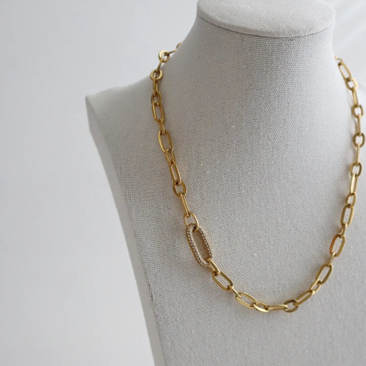 Pave Link Chunky Gold Plated Necklace.