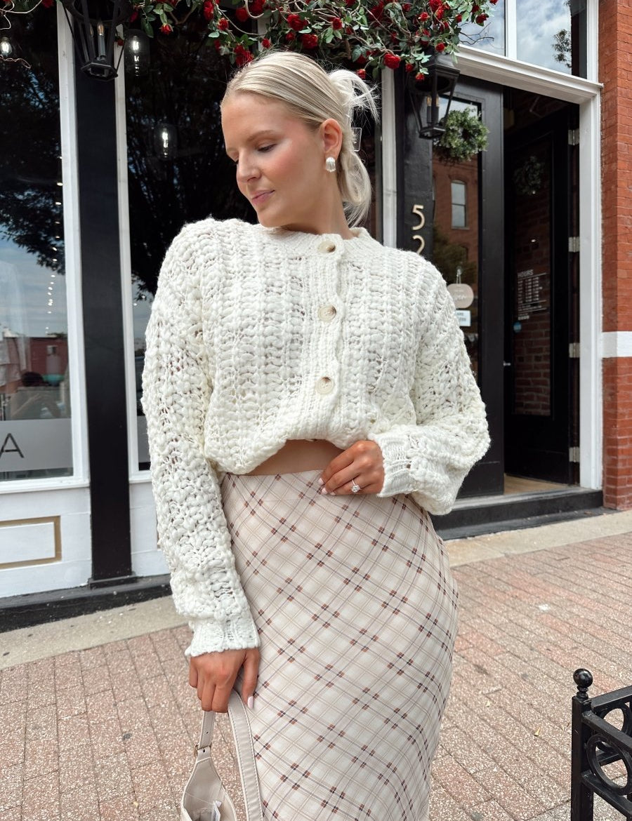 Charlene Beige Plaid Midi Skirt - Gwenna The Label