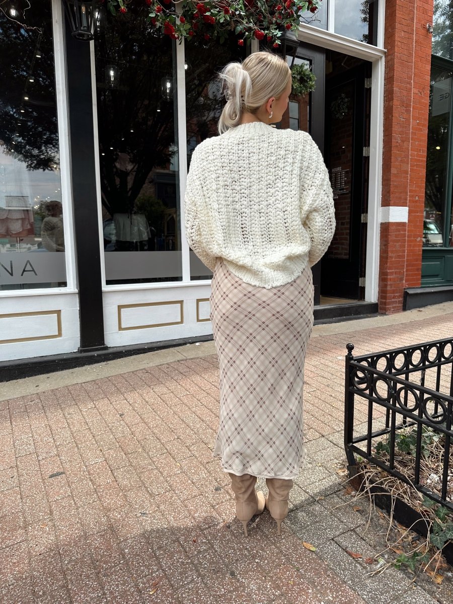 Charlene Beige Plaid Midi Skirt - Gwenna The Label