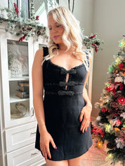 Charlotte Black Tweed Bow Mini Dress - Gwenna The Label