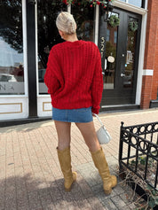 Cierra Red Chunky Knit Cardigan - Gwenna The Label