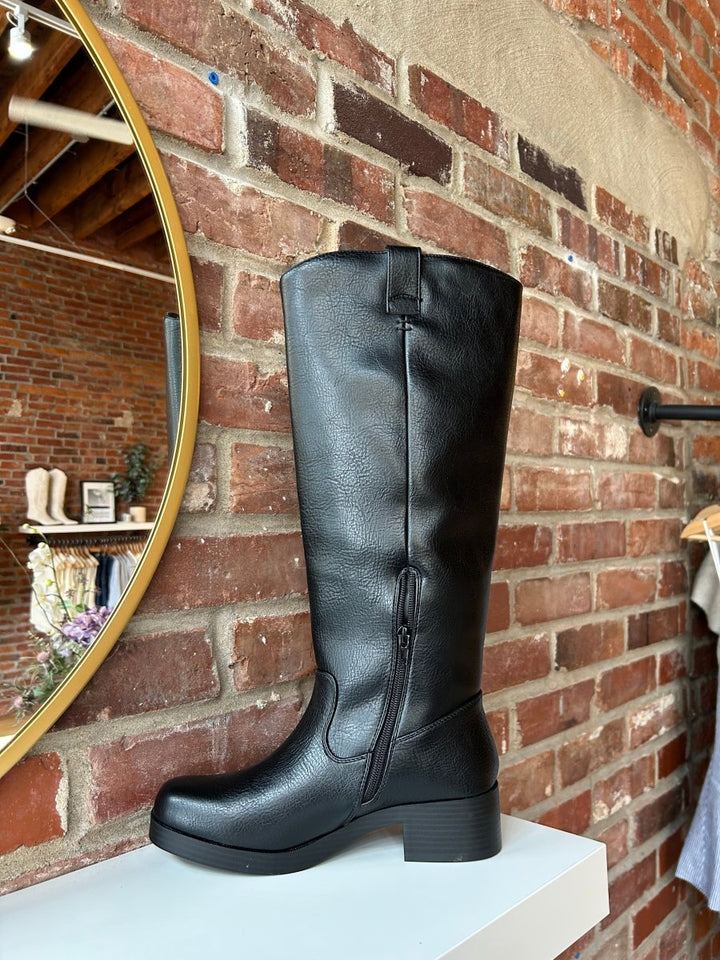 Clara Black Knee High Block Heel Boots - Gwenna The Label