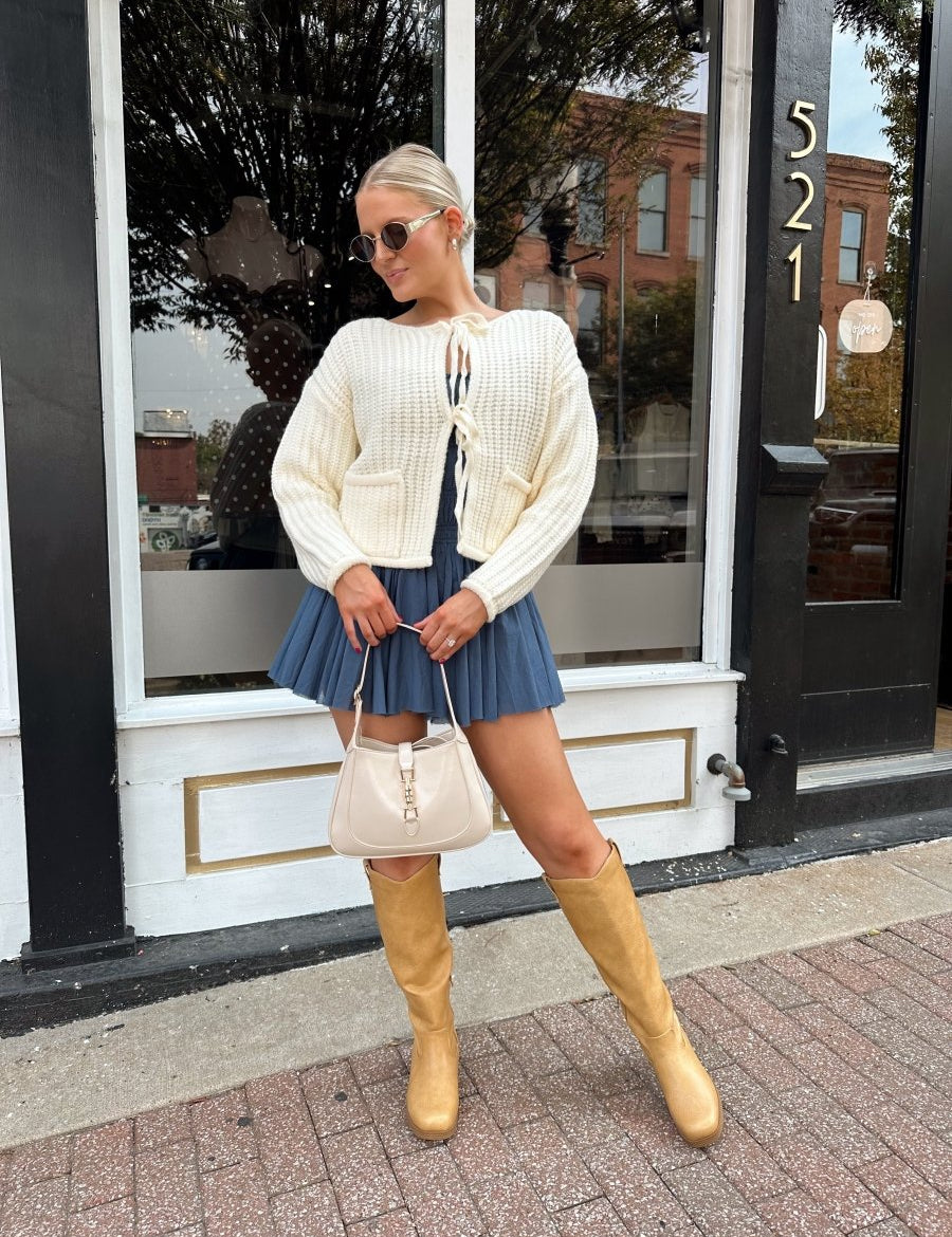 Clara Ivory Knit Front Tie Cardigan - Gwenna The Label