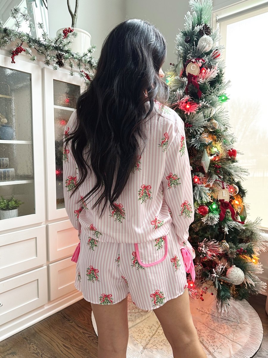 Clara Pink Striped Wreath Satin Pajama Set - Gwenna The Label