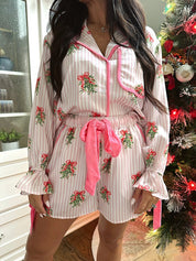 Clara Pink Striped Wreath Satin Pajama Set - Gwenna The Label