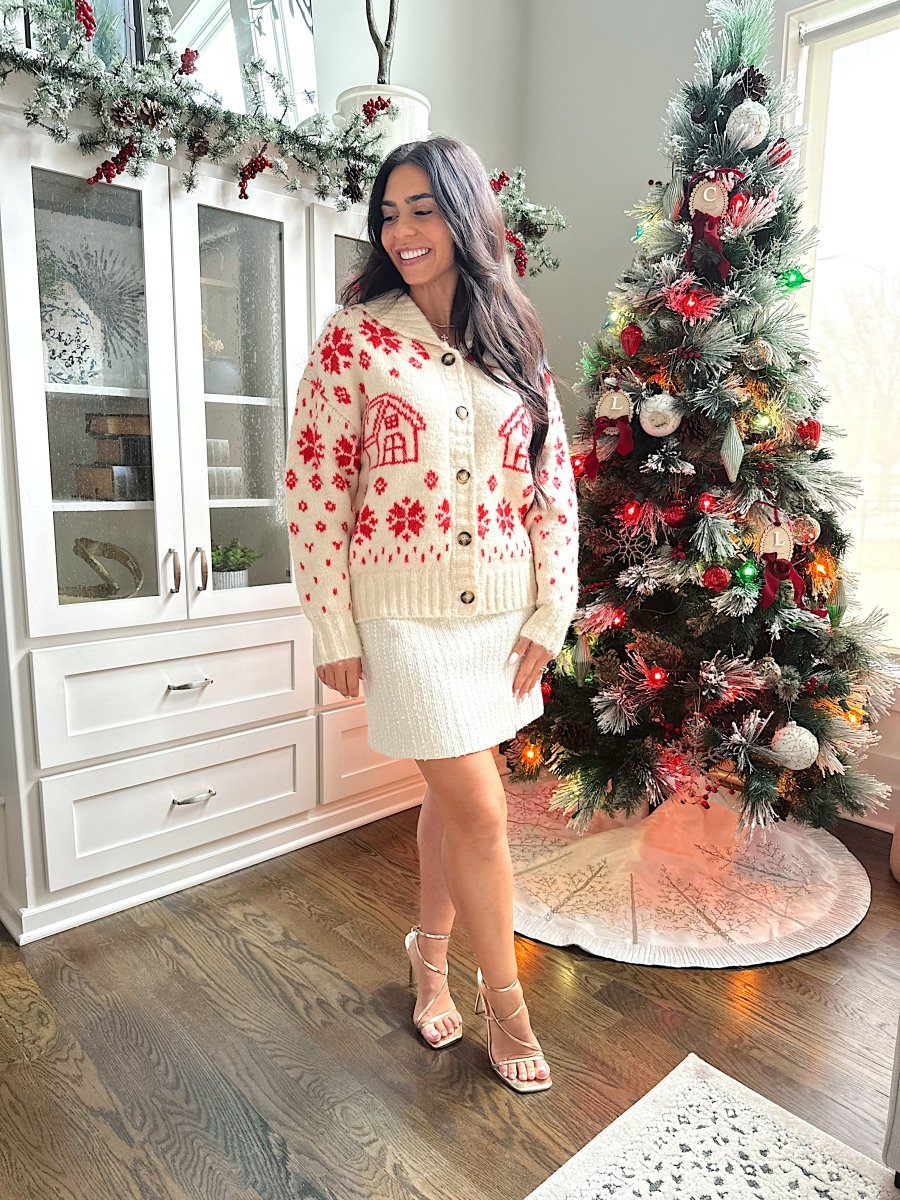 Clara Red and Cream Christmas Cardigan - Gwenna The Label