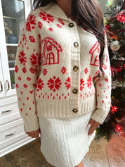 Clara Red and Cream Christmas Cardigan - Gwenna The Label