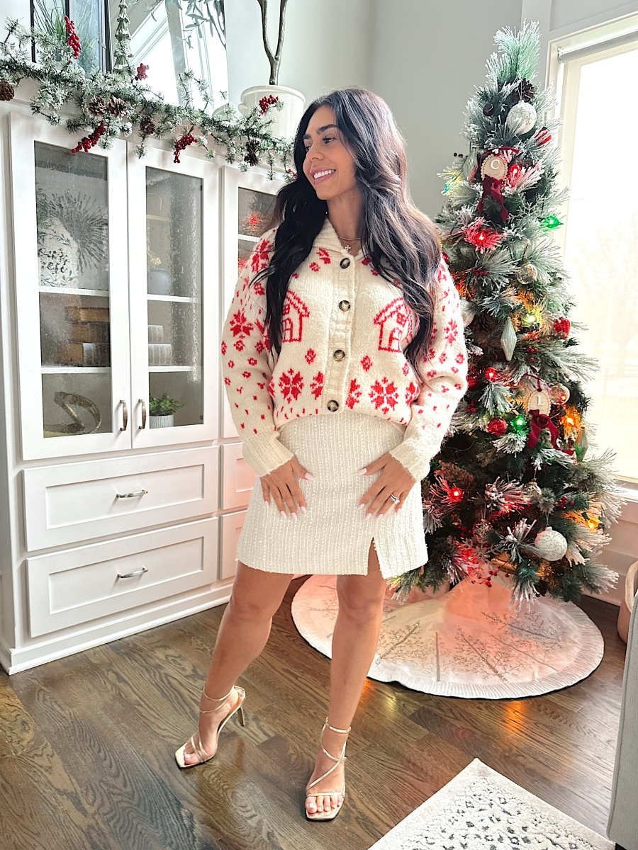 Clara Red and Cream Christmas Cardigan - Gwenna The Label