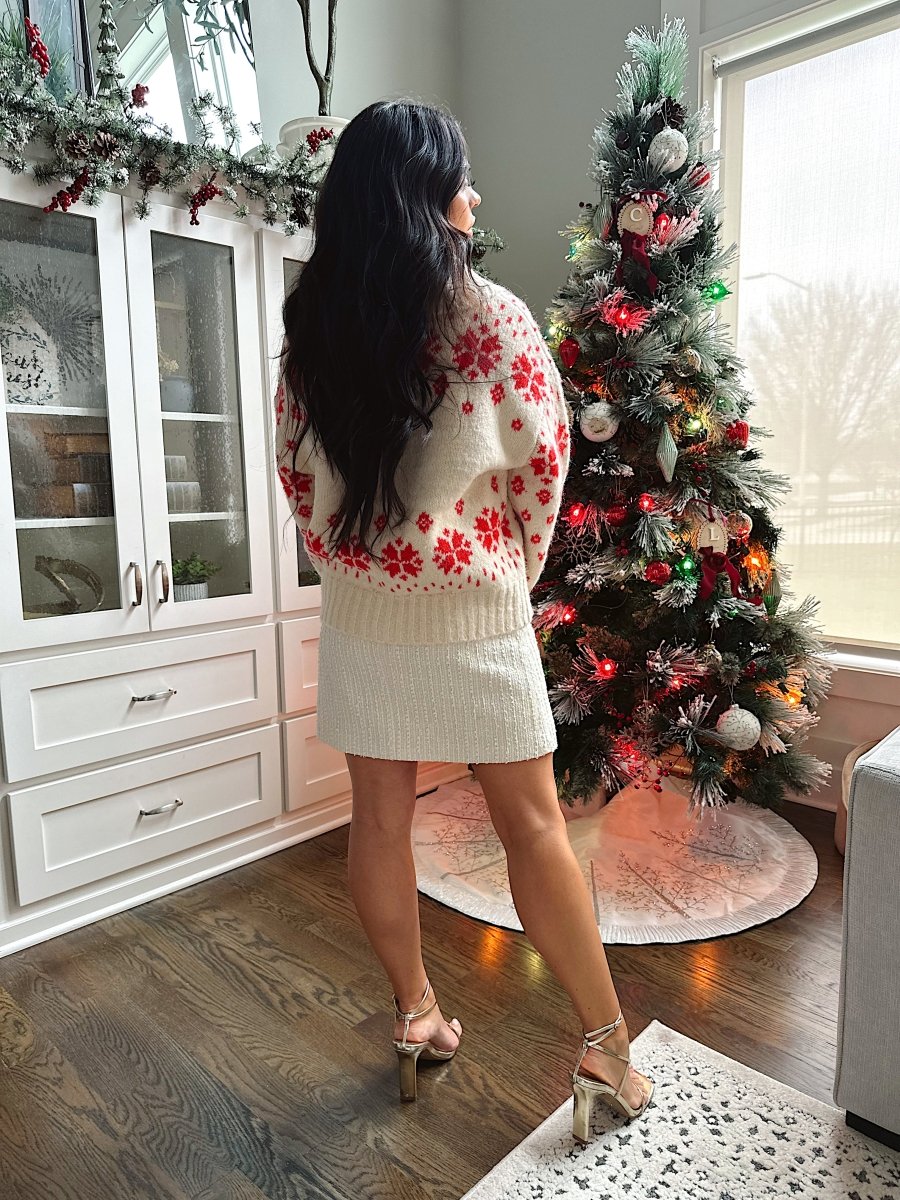 Clara Red and Cream Christmas Cardigan - Gwenna The Label