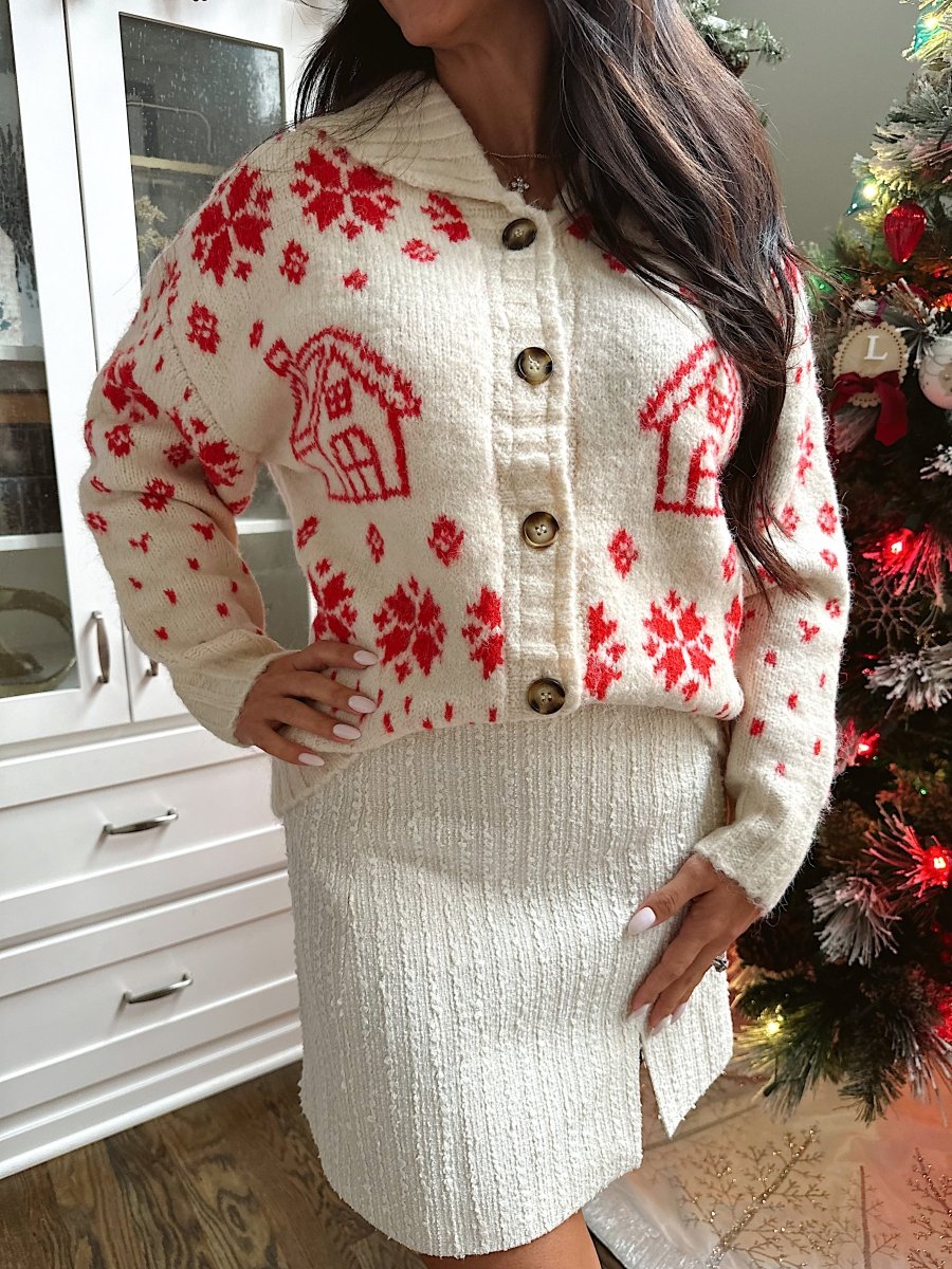 Clara Red and Cream Christmas Cardigan - Gwenna The Label