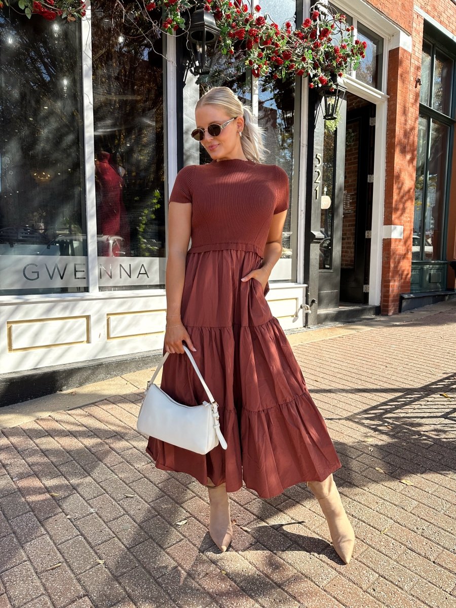 Clementine Rust Mock Neck Midi Dress - Gwenna The Label