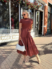 Clementine Rust Mock Neck Midi Dress - Gwenna The Label