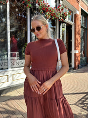 Clementine Rust Mock Neck Midi Dress - Gwenna The Label