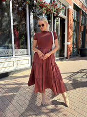 Clementine Rust Mock Neck Midi Dress - Gwenna The Label