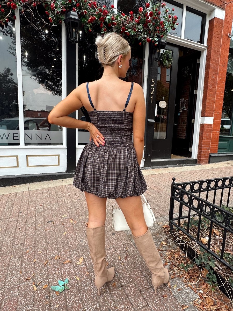 Darcy Navy Plaid Mini Dress - Gwenna The Label