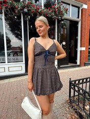 Darcy Navy Plaid Mini Dress - Gwenna The Label