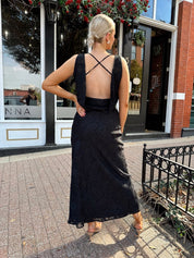 Davina Black Textured Cowl Back Maxi Dress - Gwenna The Label