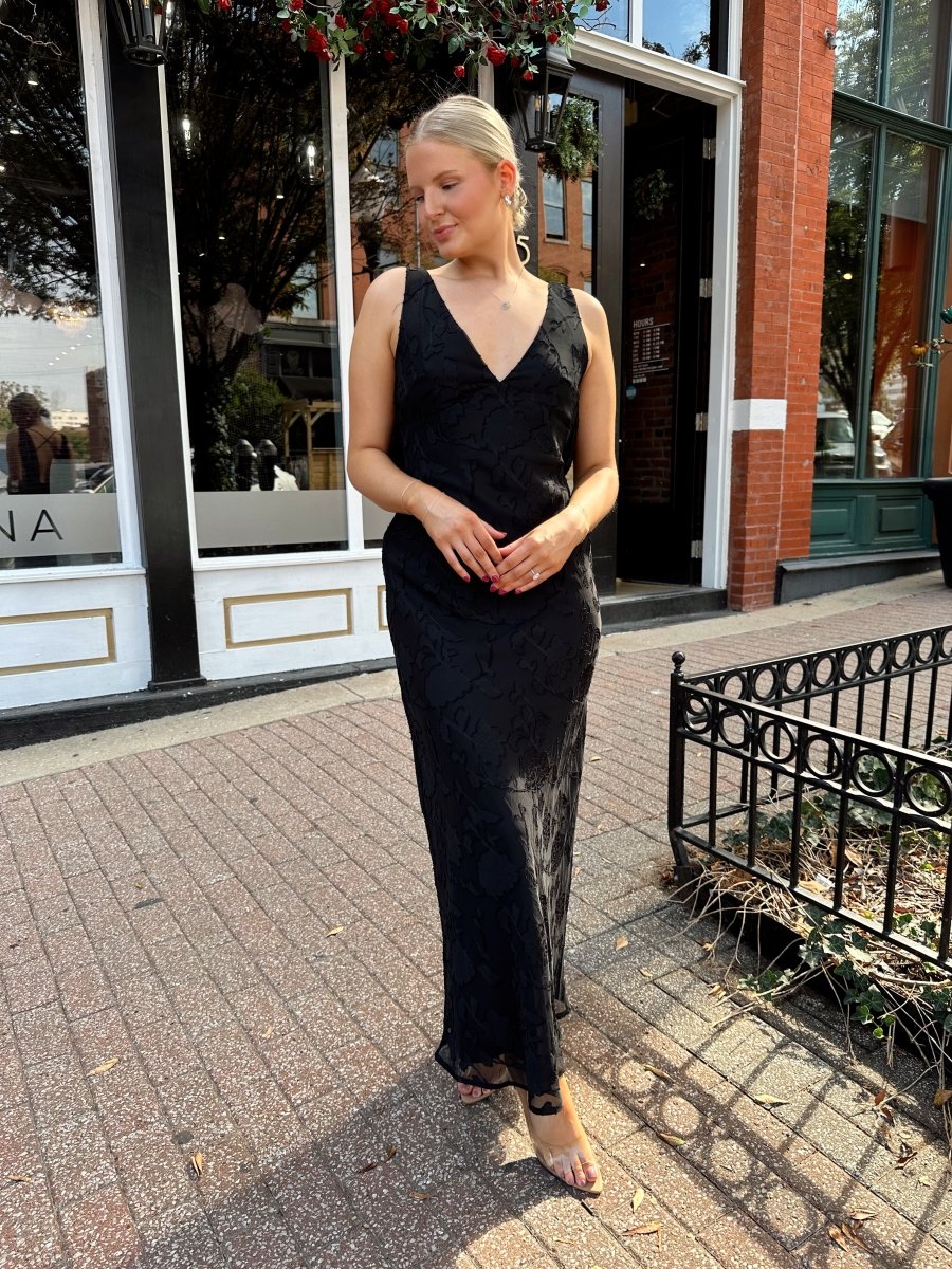 Davina Black Textured Cowl Back Maxi Dress - Gwenna The Label