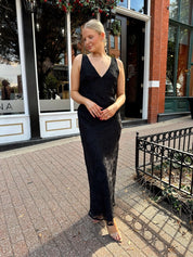 Davina Black Textured Cowl Back Maxi Dress - Gwenna The Label