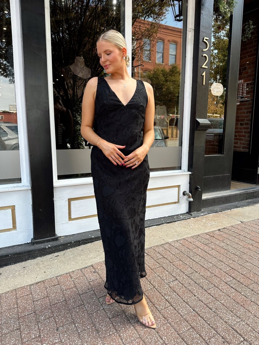 Davina Black Textured Cowl Back Maxi Dress - Gwenna The Label