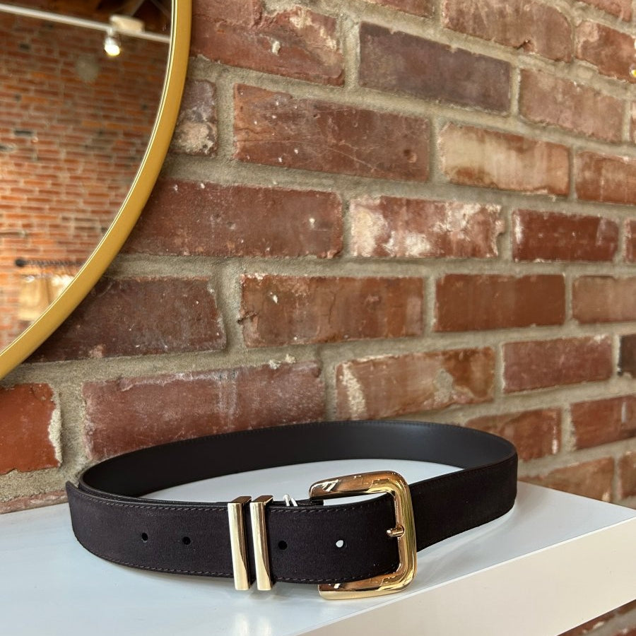 Dedra Dark Brown Suede Gold Buckle Belt - Gwenna The Label