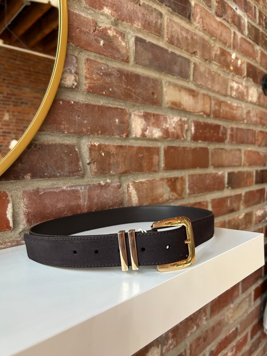 Dedra Dark Brown Suede Gold Buckle Belt - Gwenna The Label