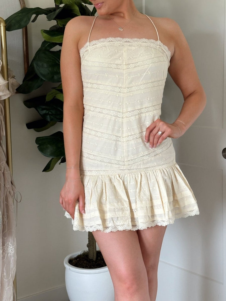 Demi Yellow Drop Waist Lace Mini Dress - Gwenna The Label