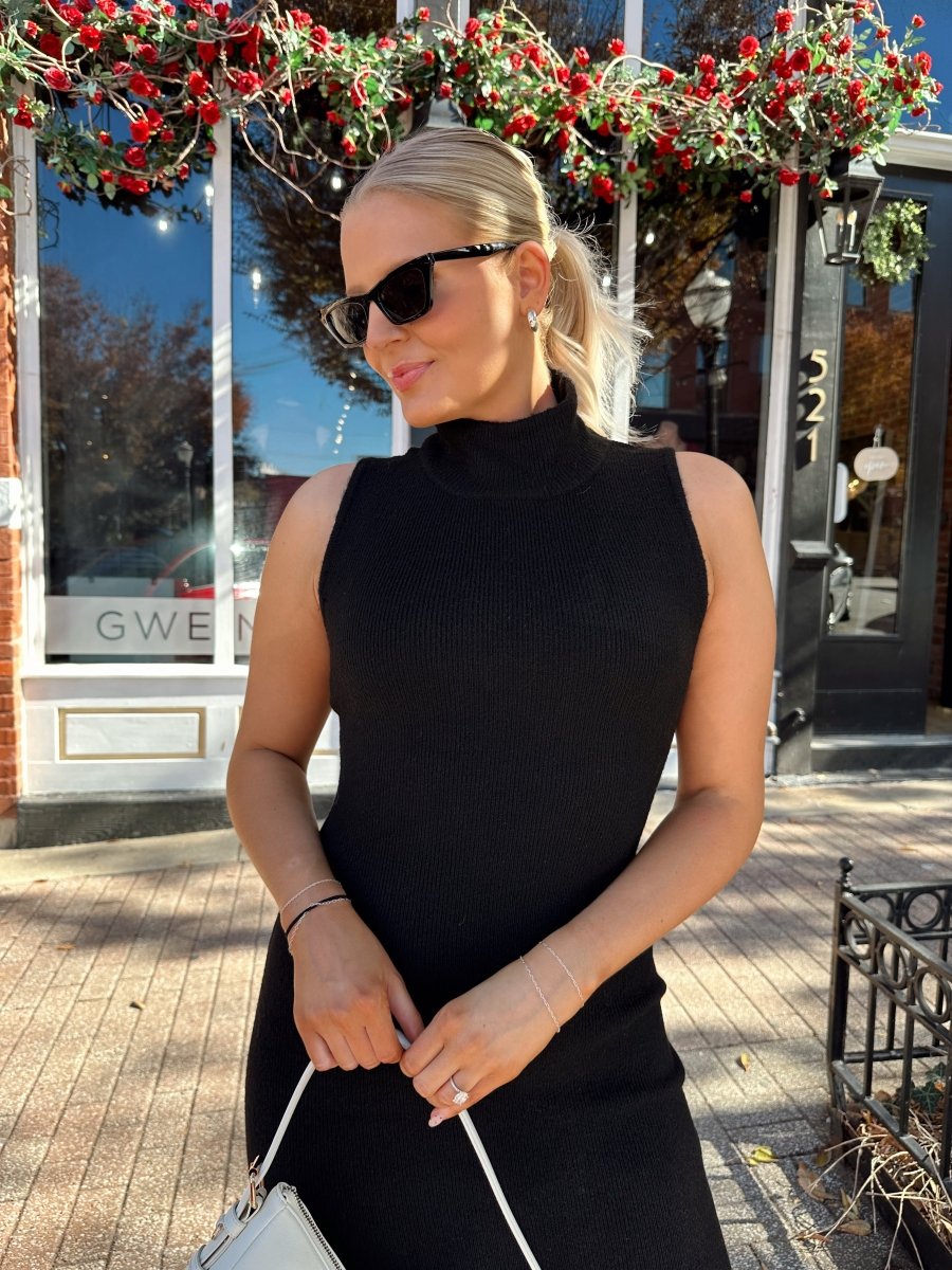 Drew Black Knit Turtleneck Sleeveless Maxi Dress - Gwenna The Label
