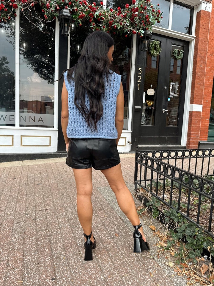 Drew Chunky Blue Knit Sweater Button Up - Gwenna The Label