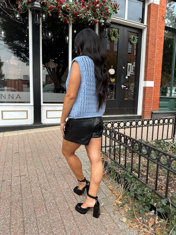 Drew Chunky Blue Knit Sweater Button Up - Gwenna The Label